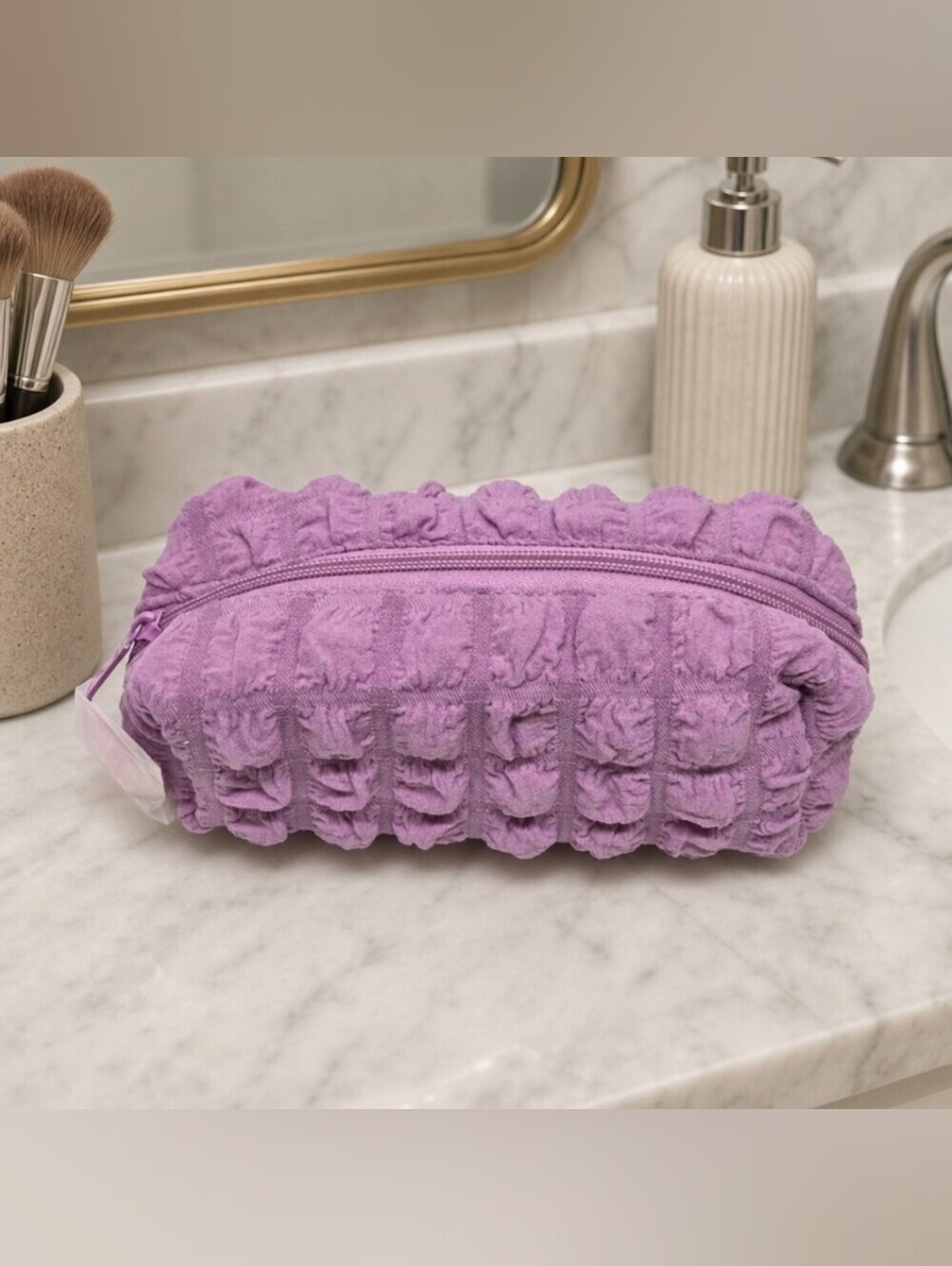 NWT Ulta Purple Textured Puffer Makeup Bag Cosmetic Pouch Lavender - Picture 1 of 7